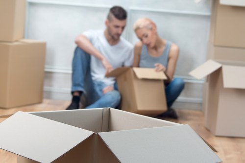 Workspace furniture and office supplies arranged after a commercial relocation