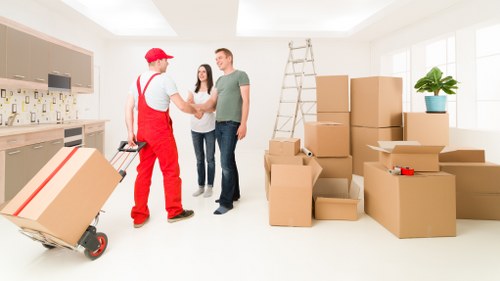 Room-by-room packing materials prepared for moving day